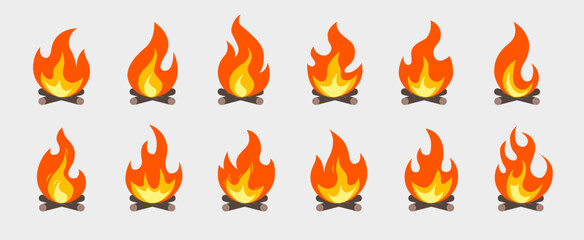Campfire vector set - Collection of fire and burning flames and bonfire