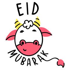 Cute goat face slaughter on eid, doodle icon