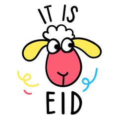 Cute goat face slaughter on eid, doodle icon