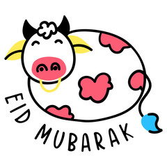 Cute goat face slaughter on eid, doodle icon