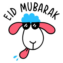 Cute goat face slaughter on eid, doodle icon