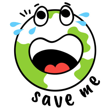 A crying earth doodle icon design 
