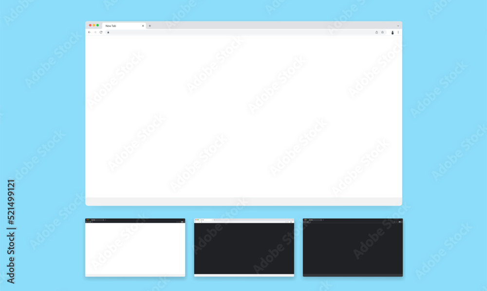 Poster Browser windows set - Blank unbranded web browser template in light and dark mode. Realistic vector illustration