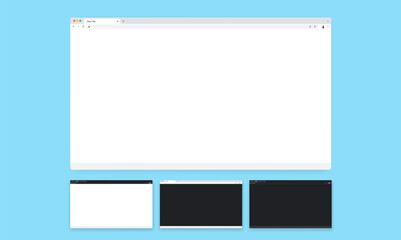 Browser windows set - Blank unbranded web browser template in light and dark mode. Realistic vector illustration