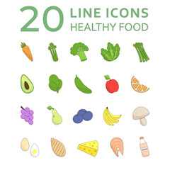 20 line icons of healthy food