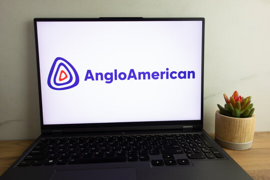 KONSKIE, POLAND - August 04, 2022: Anglo American plc British listed multinational mining company logo displayed on laptop computer
