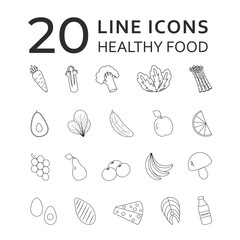 20 outline icons of healthy food