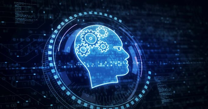 Artificial intelligence technology AI and deep learning symbol digital concept. Network, cyber technology and computer background abstract 3d animation.