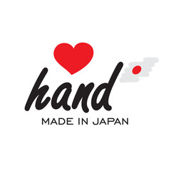 Love hand made in Japan, logo, icon, stamp, sticker with abstract Japan flag