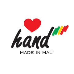 Love hand made in Mali, logo, icon, stamp, sticker with abstract Mali flag