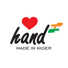 Love hand made in Niger, logo, icon, stamp, sticker with abstract Niger flag