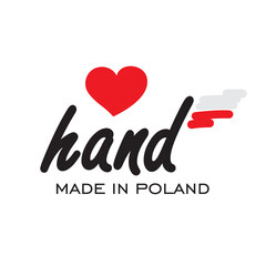 Love hand made in Poland, logo, icon, stamp, sticker with abstract Poland flag