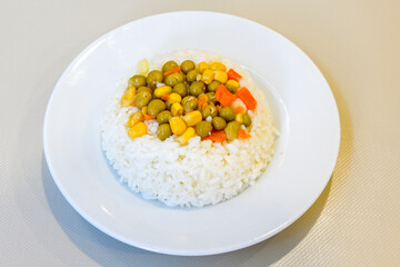 Traditional delicious Turkish food; Turkish style rice pilaf (Turkish name; Arpa sehriyeli. tavuklu, kuru fasulyeli, kavurmali pirinc pilavi)