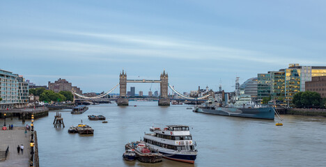 Tower Bridge illuminated as the light fades