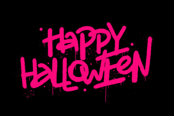 Urban street graffiti style. Slogan of Happy Halloween with splash effects and drop. Print for graphic tee, card, decoration. Concept for october holiday, trick or treat.