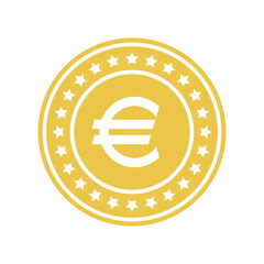 Obraz premium Golden euro coin. Flat vector illustration, PNG.