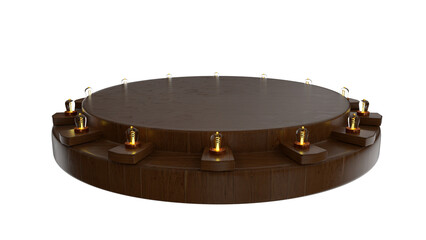 Base redonda de madeira com luzes para expor produtos © Talita