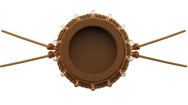 Elemento 3d redondo de madeira isolado com luzes