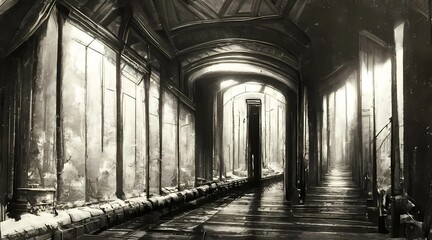 Fototapeta na wymiar Monochrome Photo Of Dark Hallway 