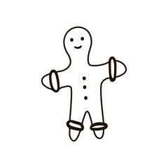 Single hand drawn gingerbread Man. Doodle vector illustration. Isolated on white background.