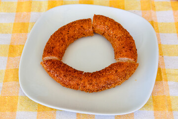 Turkish pastry product , tasty pogaca. Simit, gevrek. Turkish Pastries; peynirli, patatesli, kasarli pogaca, borek, acma, ay coregi at patisserie showcase.