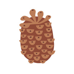 fir cone in flat style drawn by hand. vector children's illustration.