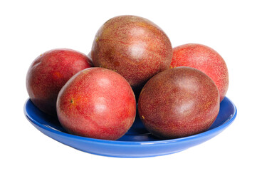 Several passiflora fruit isolated on white background