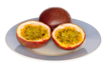 Сut passiflora fruit isolated on white background