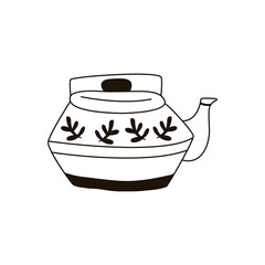 Single hand drawn tea kettle. Doodle vector illustration. Isolated on white background.