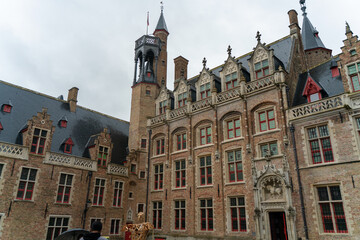 building facade of a beautiful palace in Brugges