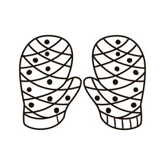 Single hand drawn mittens. Doodle vector illustration. Isolated on white background.