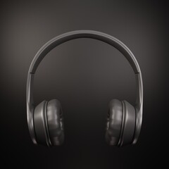 Wireless Headphones, Black leather on black background 3d render