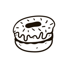 Single hand drawn doughnut. Doodle vector illustration. Isolated on white background.