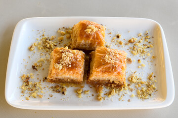Pistachio baklava. Traditional Middle Eastern Flavors. Traditional Turkish baklava. Local name fistikli baklava