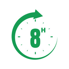 8 hours, icon symbol Green, time, o'clock Eight 