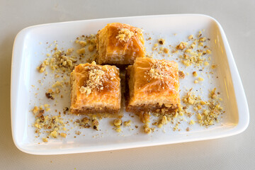 Pistachio baklava. Traditional Middle Eastern Flavors. Traditional Turkish baklava. Local name fistikli baklava