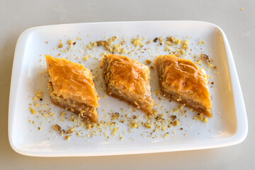 Pistachio baklava. Traditional Middle Eastern Flavors. Traditional Turkish baklava. Local name fistikli baklava