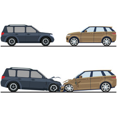 For every action force there is an equal and opposite reaction force. Both cars have the same mass, their forces is equal. Both cars stop at the spot of the collision.