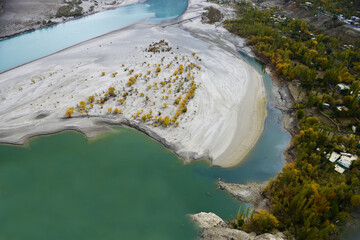 Indus River delta around the outskirts of  Skardu city of Northern Pakistan during the autumn...