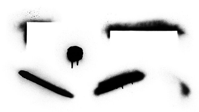 Set of graffiti spray paint. Hand drawn design elements. Isolated vector grunge image black on white.
