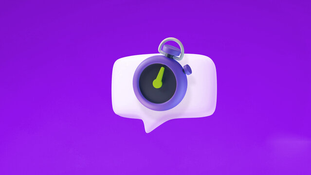 3d ballon chat timer emoji icon message purple cute conversation illustration render