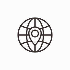 Globe web icon and location pin. Planet earth icon with pointer pin.
