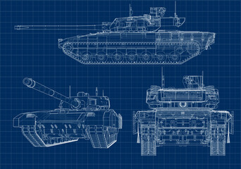drawing of the tank from different angles depicted in the drawing style