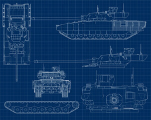 drawing of the tank from different angles depicted in the drawing style