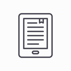 Ebook line icon, outline vector sign, linear style pictogram isolated on white. Electronic book reader symbol, logo illustration. Editable stroke.