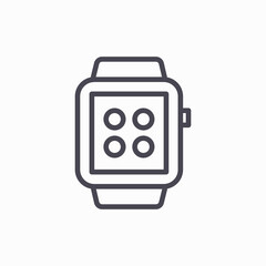 Smart watch line icon isolated on white background. Outlines simple black design. Vector illustration.