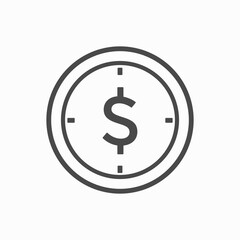 time is money icon, dollar with clock linear sign isolated on white background