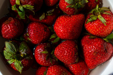 Close up of Strawberries in water 