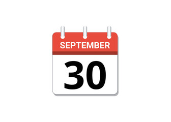September, 30th calendar icon vector, concept of schedule, business and tasks
