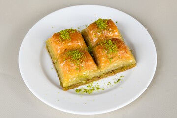 Pistachio baklava. Traditional Middle Eastern Flavors. Traditional Turkish baklava. Local name fistikli baklava